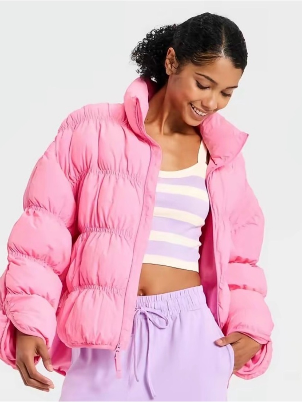 Pink puffer jacket